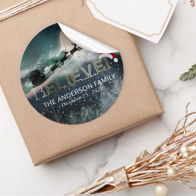 Sticker Rond Père Noël Sleigh Reindeer Noël CROYER Santa Hat (Créateur téléchargé)