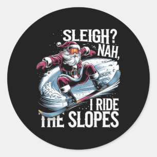 Sticker Rond Père Noël Snowboard Noël Snowboard I Ride The