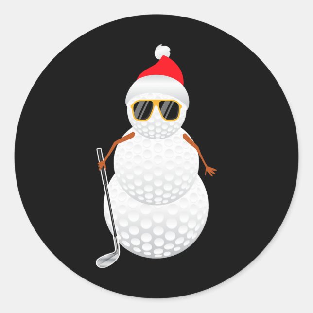 Sticker Rond Père Noël Snowman Golf Ball Christmas Golfer Cadea (Devant)