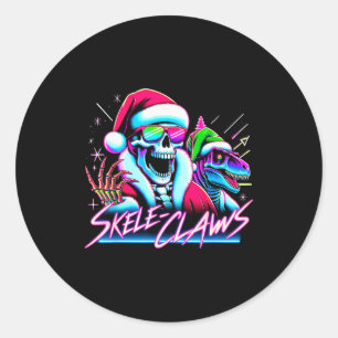 Sticker Rond Père Noël squelette chevauchant le dinosaure T Rex