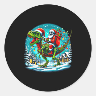 Sticker Rond Père Noël squelette chevauchant le dinosaure T Rex