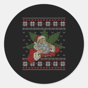 Sticker Rond Père Noël Stoner Fumer Weed Humour Vilain Noël
