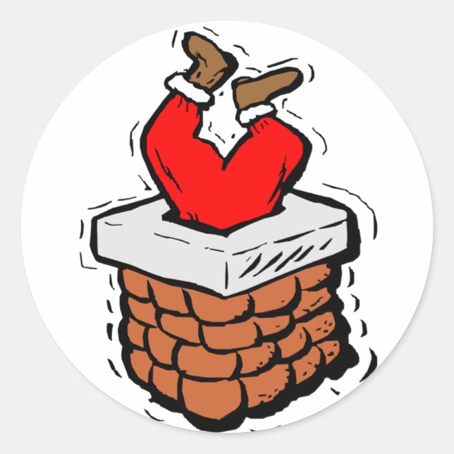 Sticker Rond Père Noël Stuck Chimney (Devant)