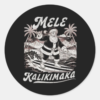 Sticker Rond Père Noël surfant Mele Kalikimaka Chemise de Noël