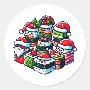 Sticker Rond Père Noël Sushi Delight - Art de Noël Festif