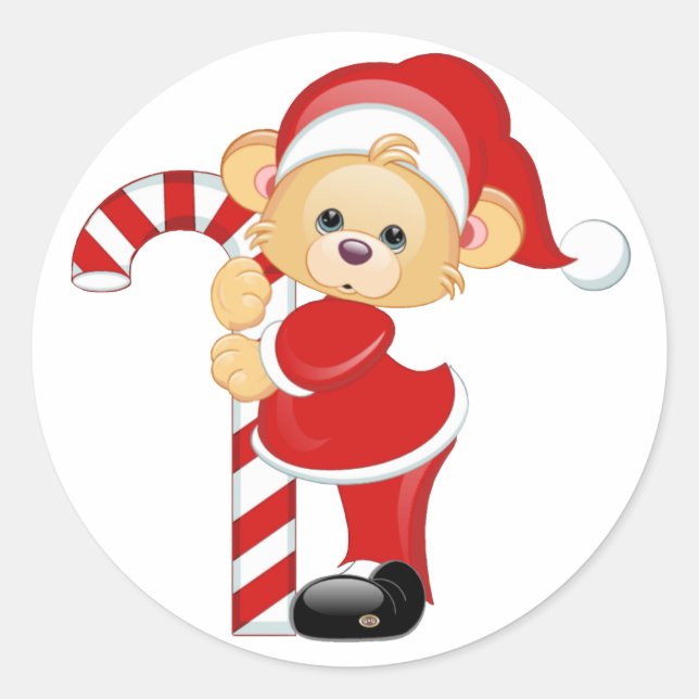 Sticker Rond Père Noël Teddy Bear et Candycane (Devant)