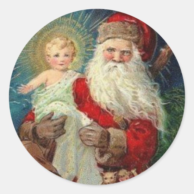 Sticker Rond Père Noël tenant le bébé Jésus (Devant)