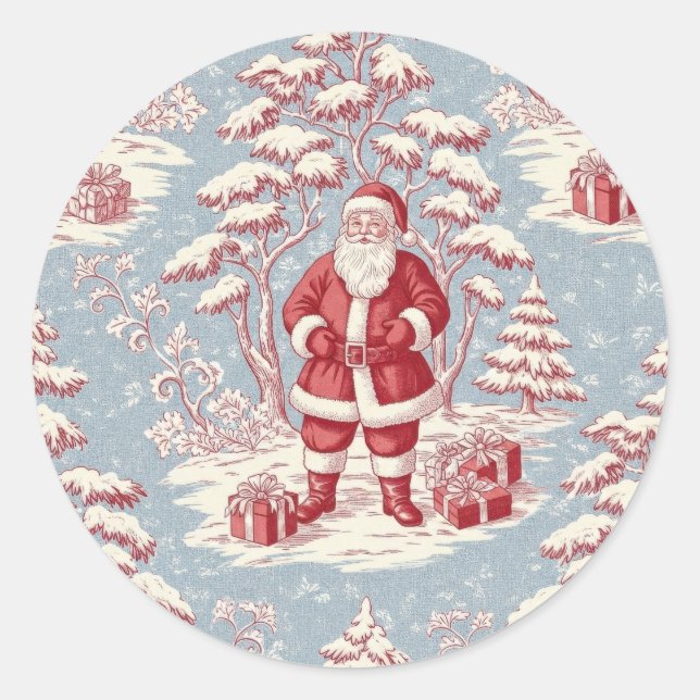 Sticker Rond Père Noël toile de Noël  (Devant)
