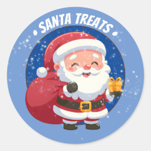 Sticker Rond Père Noël traite Père Noël avec un cadeau sur la n