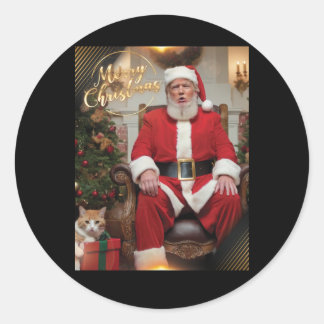 Sticker Rond Père Noël Trump Festive Cheval Avec Feline Flair