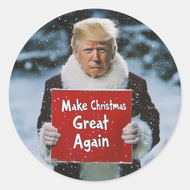 Sticker Rond Père Noël Trump : "Rendre sa grandeur à Noël" (Devant)