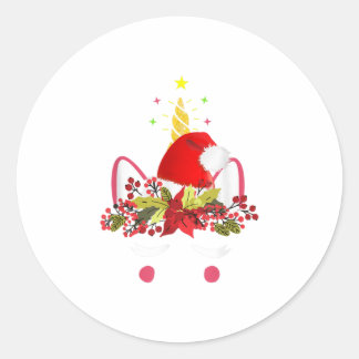 Sticker Rond Père Noël Unicorn Face Pajama de Noël