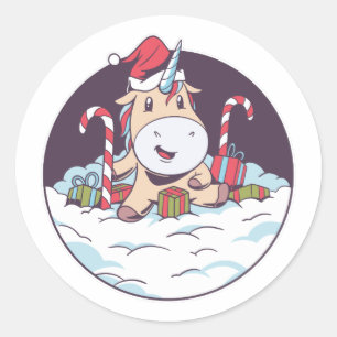 Sticker Rond Père Noël Unicorne