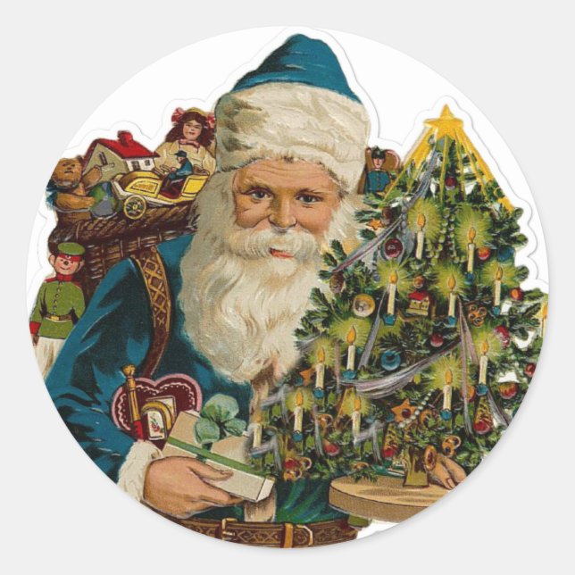 Sticker Rond Père Noël victorien avec arbre et jouets (Devant)