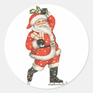Sticker Rond Père Noël victorien de Noël vintage patineur sur g