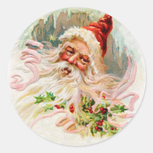 Sticker Rond Père Noël victorienne rose
