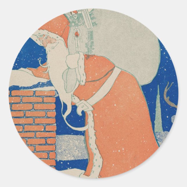 Sticker Rond Père Noël vintage à Chimney (Devant)