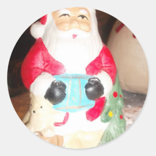 Sticker Rond Père Noël vintage amusant avec l'art de la neige I