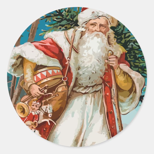 Sticker Rond Père Noël vintage avec jouets (Devant)