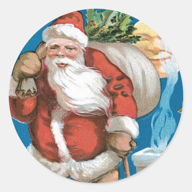 Sticker Rond Père Noël vintage avec Lune (Devant)
