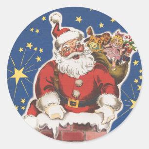 Sticker Rond Père Noël vintage, Cette Nuit Avant Noël