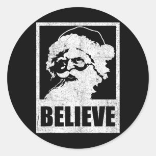 Sticker Rond Père Noël vintage Croire Noël rétro en juillet