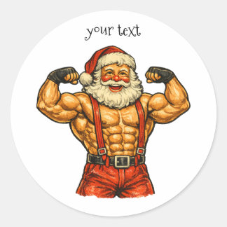 Sticker Rond Père Noël vintage culturiste Noël drôle de Noël
