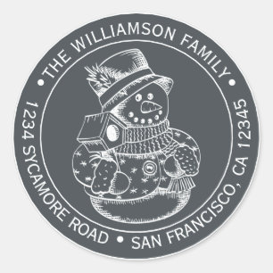 Sticker Rond Père Noël vintage Noël Bonhomme de neige Noir Adre