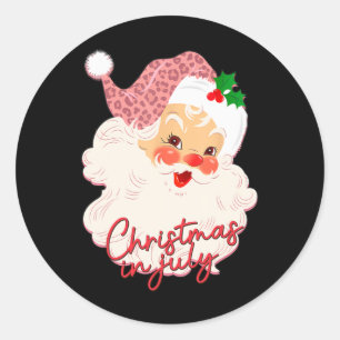 Sticker Rond Père Noël vintage Noël en juillet Rose été
