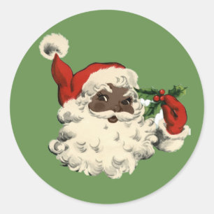 Sticker Rond Père Noël vintage noir avec Holly