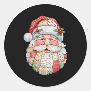 Sticker Rond Père Noël vintage patchwork d'art populaire Noël