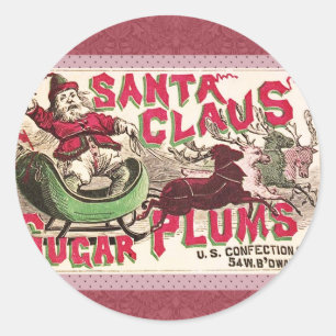 Sticker Rond Père Noël Vintage Pralines Antique Bonbons