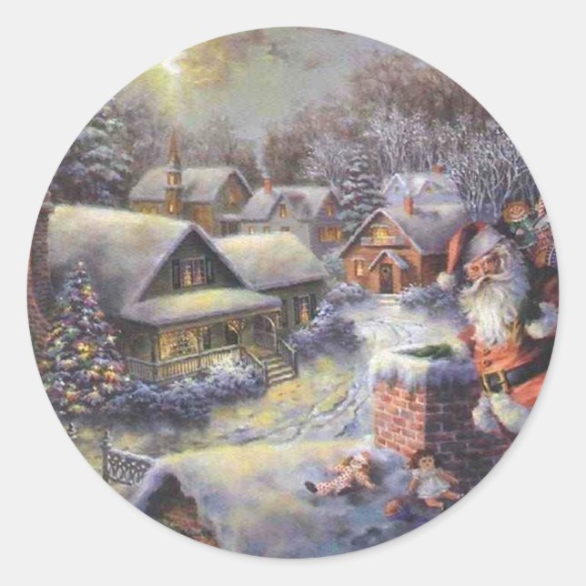 Sticker Rond Père Noël vintage Sur Le Toit (Devant)