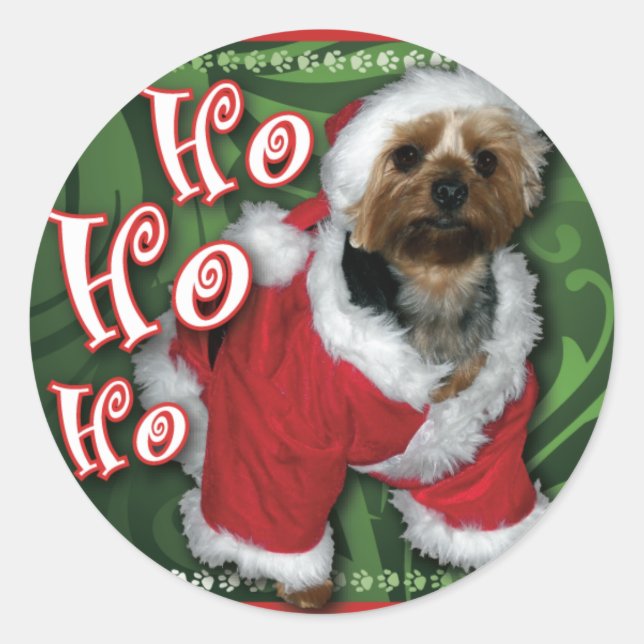 Sticker rond père Noël Yorkie (Devant)