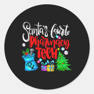Sticker Rond Père Noël's Favori Pharmacy Tech Christmas Pharmac
