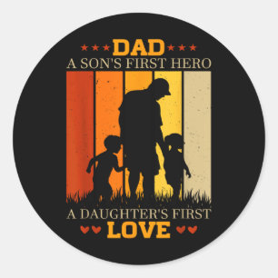 Sticker Rond Père vintage Papa Fils Premier Héros A Filles 1er