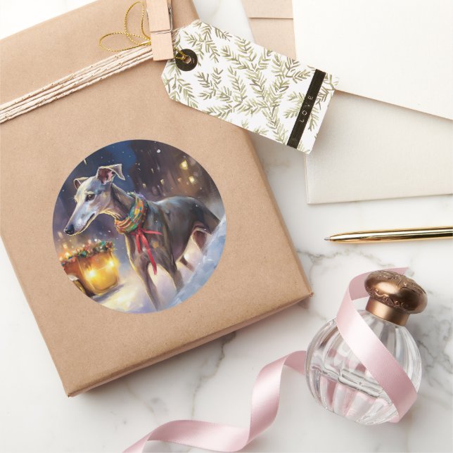 Sticker Rond Période des Fêtes de Noël Greyhound (Cadeaux)