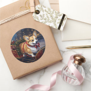 Sticker Rond Période festive de Noël Corgi