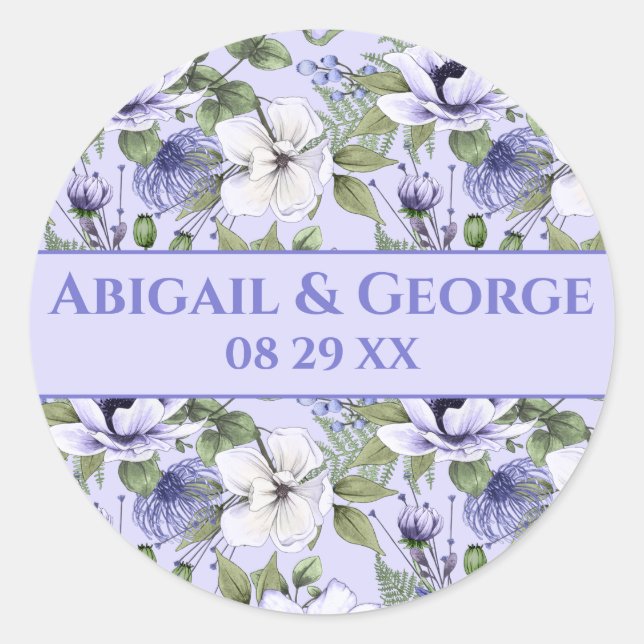 Sticker Rond Périwinkle Florals Violet Mariage Faveur (Devant)