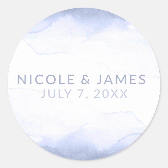 Sticker Rond Périwinkle Purple Aquarelle Moderne Chic Mariage (Devant)