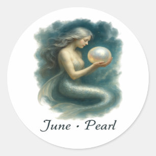 Sticker Rond Perle de juin - Sirène enchantée & Pierre de naiss