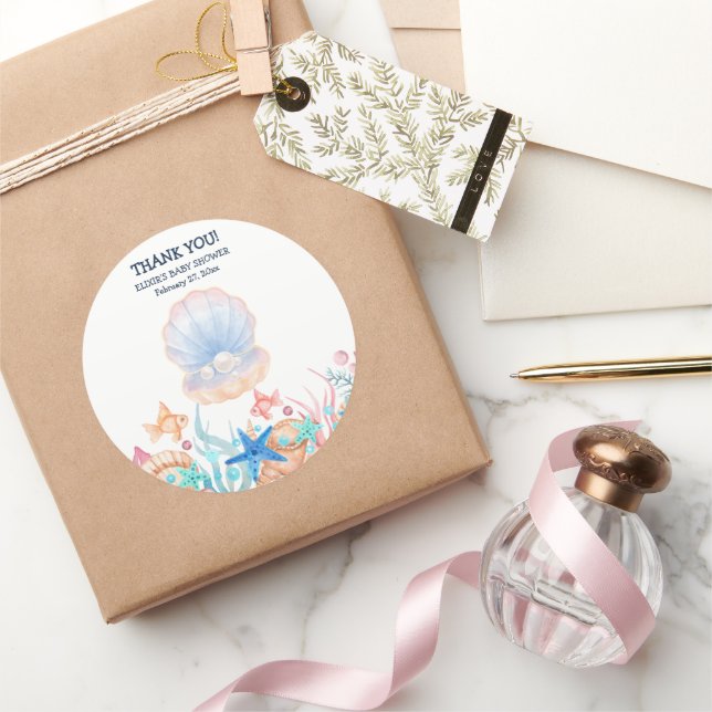 Sticker Rond Perle majestueuse sous le Baby shower marin (Cadeaux)