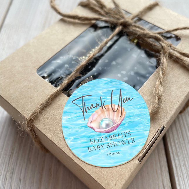 Sticker Rond Perle sur le chemin Seashell Baby shower fille Scr (Créateur téléchargé)