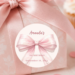 Sticker Rond Perles de ruban rose coquette Anniversaire