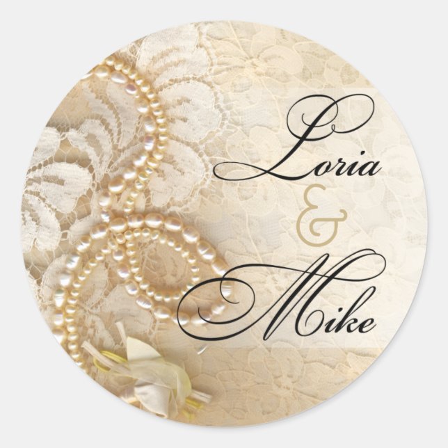 Sticker Rond Perles et dentelle Favoriser | coquille (Devant)