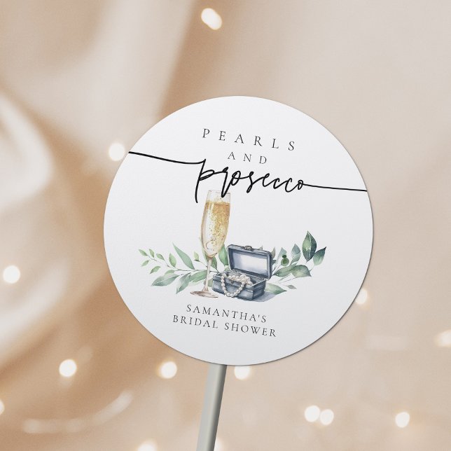 Sticker Rond Perles et Prosecco Élégant Enterrement de Vie de J (Créateur téléchargé)
