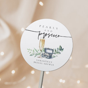 Sticker Rond Perles et Prosecco Elegant Fête des mariées Or