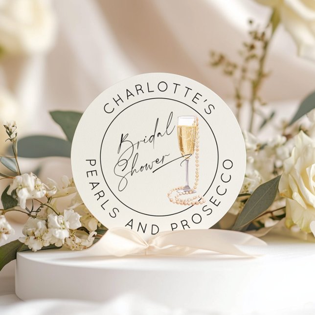 Sticker Rond Perles et Prosecco Mariage texte Moderne (Créateur téléchargé)