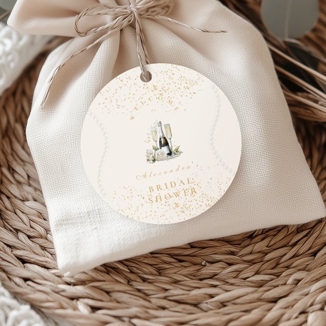 Sticker Rond Perles et prosecco pour une fête de mariage (Créateur téléchargé)