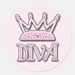 Sticker Rond Perles imprimées rose mignonne Diva Princess Crown